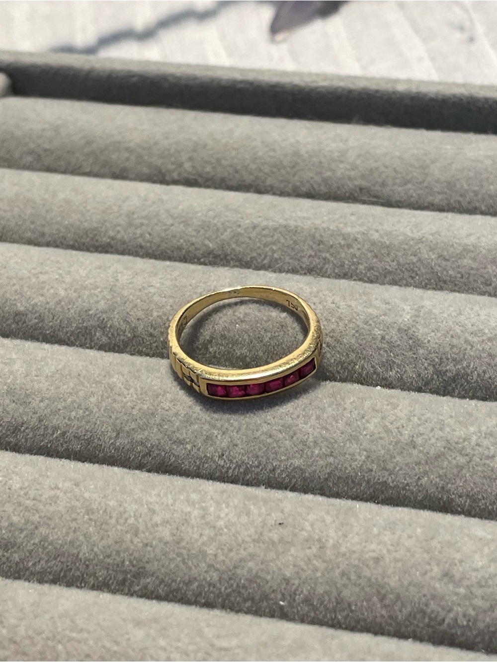18k Gold Ruby Channel-Set Stackable Ring with diamond accents size 4.5 - Picture 5 of 12